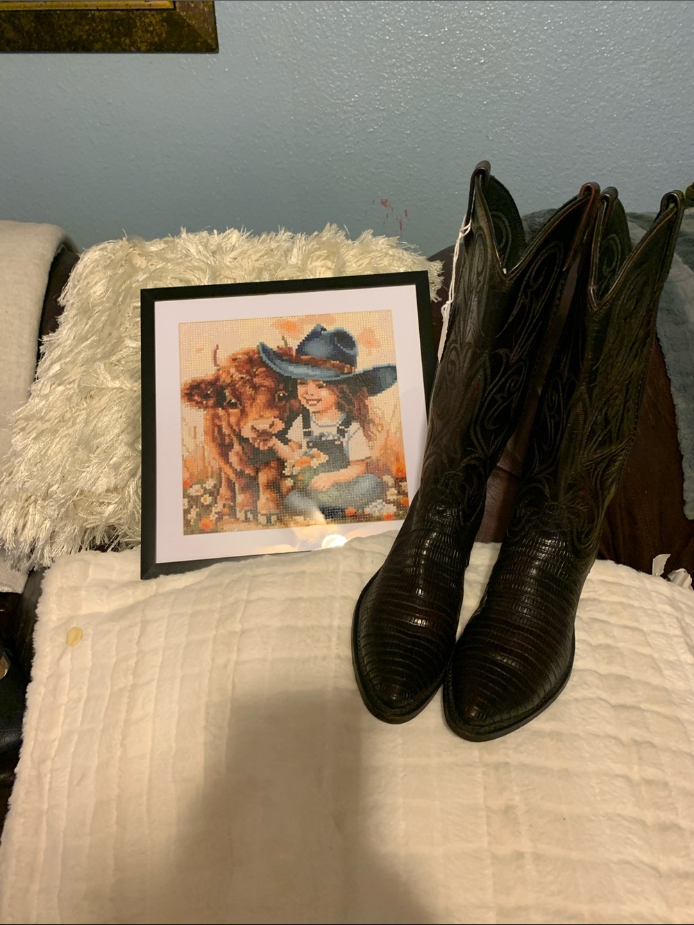 Black Embossed Leather Cowboy Boots